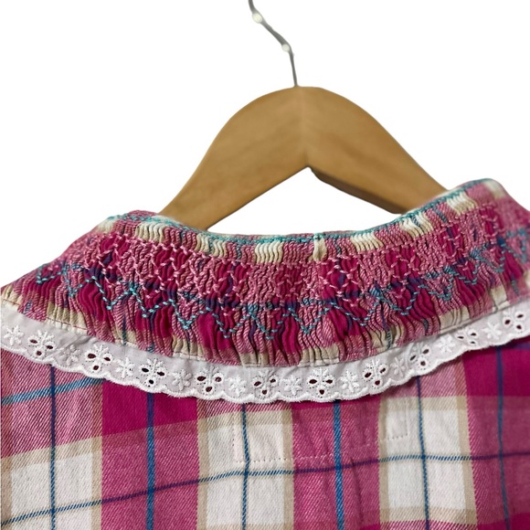 TACH Pink Plaid Ruffle Button Down Shirt Top Blouse - Picture 6 of 9